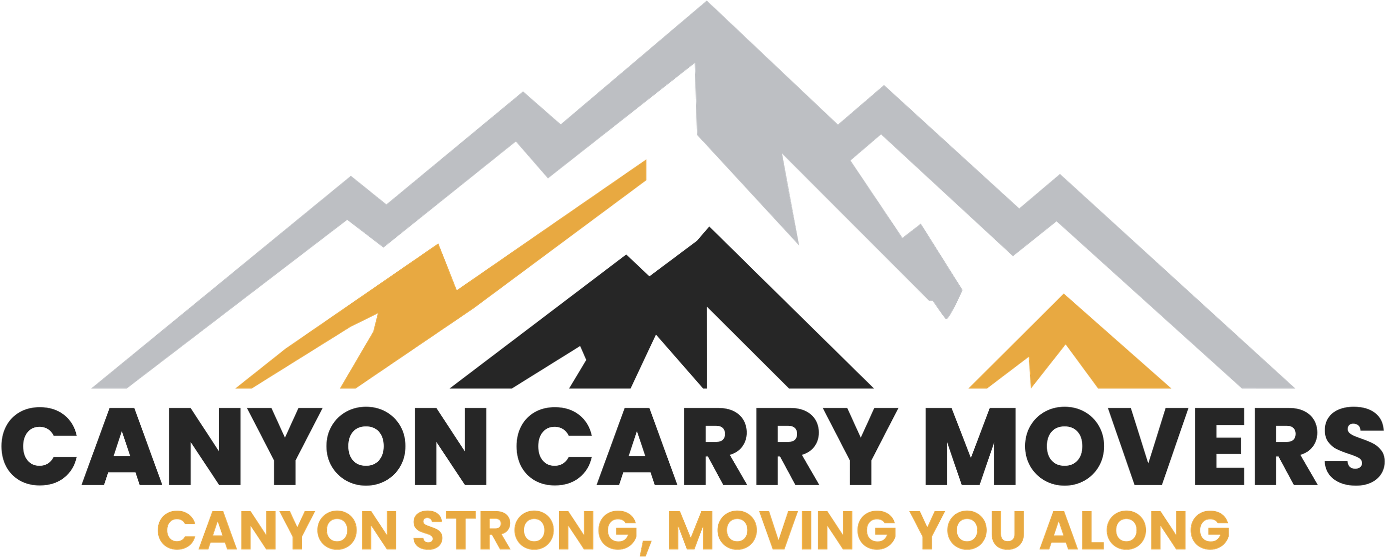Logo depicting a mountain range with "Canyon Carry Movers" in bold letters. Beneath the company name is the tagline, which reads "Canyon Strong, Moving You Along".